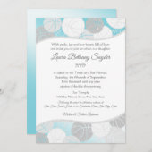 バスケットボールスポーツバルミツワーブルー&シルバー 招待状 (正面/裏面)