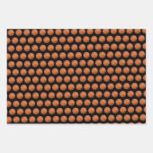 バスケットボールスポーツパターン白黒&オレンジ ラッピングペーパーシート (正面)