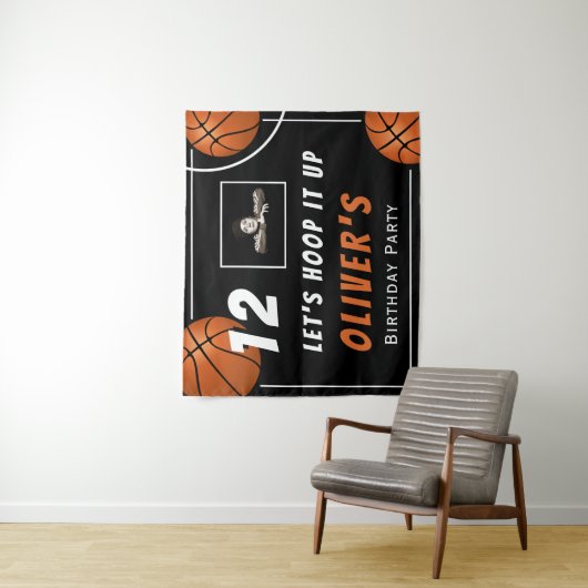 バスケットボールスポーツフォトバースデーパーティーを開催 タペストリー (インサイチュ)