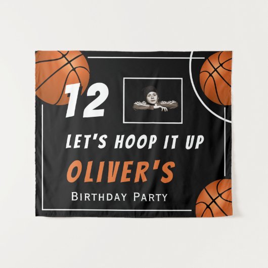 バスケットボールスポーツフォトバースデーパーティーを開催 タペストリー (正面(横))