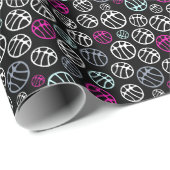 バスケットボールスポーツブラックアンドホワイトピンク ラッピングペーパー (ロールコーナー)
