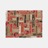 バスケットボールスポーツブラックレッドブラウン名前をカスタムする フリースブランケット (正面(横))