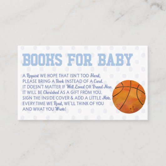 バスケットボールスポーツベビーシャワーブックベビーカード エンクロージャーカード (正面)