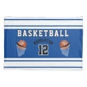 バスケットボールスポーツボールデザイン – 青 – 編集可能 枕カバー (裏面)