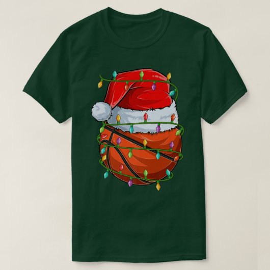 バスケットボールスポーツラバークリスマスライツライツバスケットボールChr Tシャツ (デザイン正面)