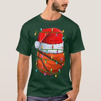 バスケットボールスポーツラバークリスマスライツライツバスケットボールChr Tシャツ