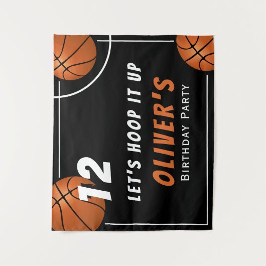 バスケットボールスポーツ子供の誕生日パーティー タペストリー (正面)