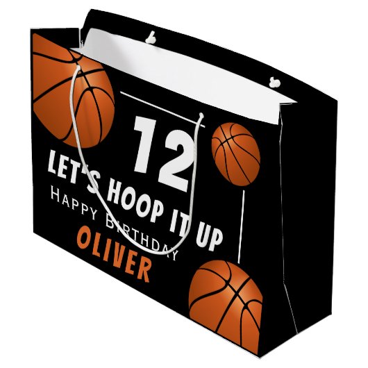 バスケットボールスポーツ子供の誕生日 ラージペーパーバッグ (裏面アングル)
