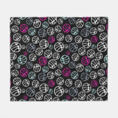 バスケットボールスポーツ白黒ピンクパターン フリースブランケット (正面(横))