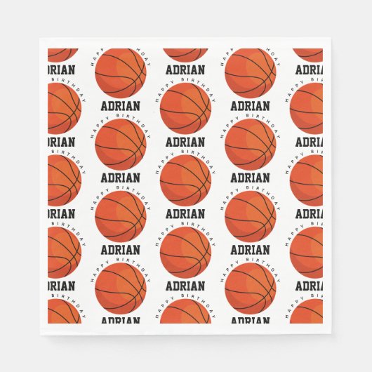 バスケットボールスポーツ誕生日パーティパーソナライズされたー名 スタンダードランチョンナプキン (正面)