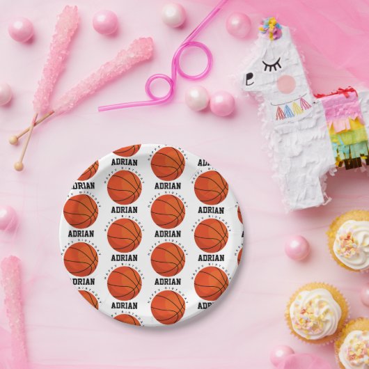 バスケットボールスポーツ誕生日パーティパーソナライズされたー名 ペーパープレート (パーティー)