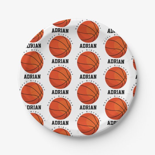 バスケットボールスポーツ誕生日パーティパーソナライズされたー名 ペーパープレート (正面)