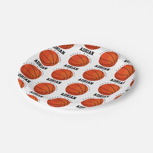 バスケットボールスポーツ誕生日パーティパーソナライズされたー名 ペーパープレート (アングル)