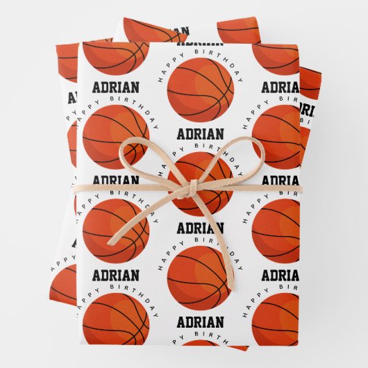 バスケットボールスポーツ誕生日パーティパーソナライズされたー名 ラッピングペーパーシート (インサイチュ)