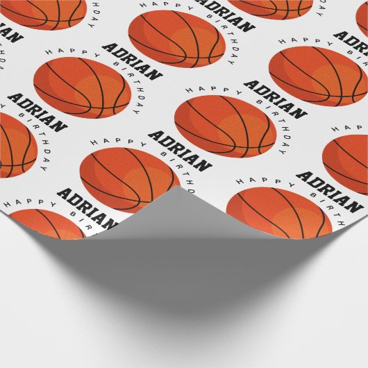 バスケットボールスポーツ誕生日パーティパーソナライズされたー名 ラッピングペーパー (角)