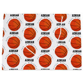 バスケットボールスポーツ誕生日パーティパーソナライズされたー名 ラージペーパーバッグ (正面)