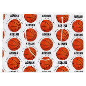 バスケットボールスポーツ誕生日パーティパーソナライズされたー名 ラージペーパーバッグ (裏面)