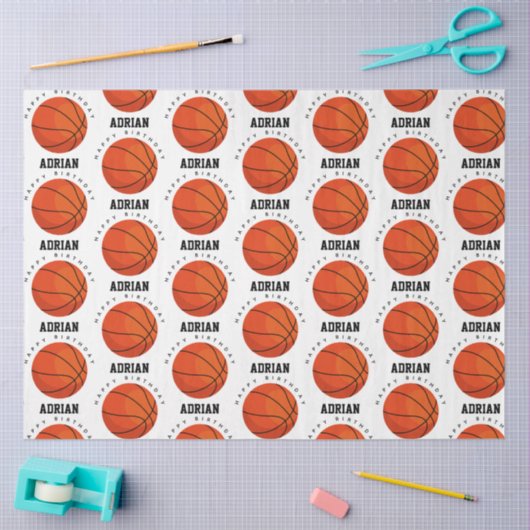 バスケットボールスポーツ誕生日パーティパーソナライズされたー名 薄葉紙 (クラフト)