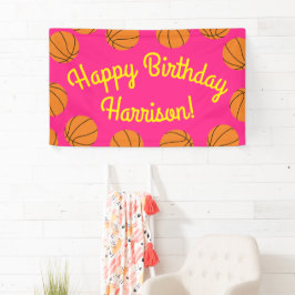 バスケットボールスポーツ誕生日パーティーピンク 横断幕