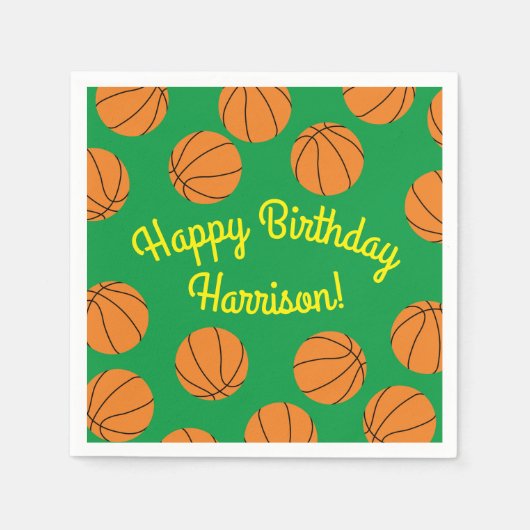バスケットボールスポーツ誕生日パーティー スタンダードカクテルナプキン (正面)