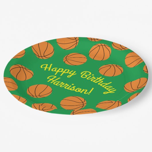 バスケットボールスポーツ誕生日パーティー ペーパープレート (アングル)