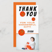 バスケットボールスポーツ誕生日写真 サンキューカード (正面/裏面)