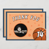 バスケットボールスポーツ誕生日写真 サンキューカード (正面/裏面)