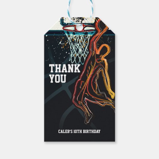 バスケットボールダンクジャンプショット誕生日パーティー ギフトタグ (正面)