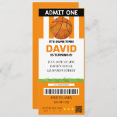 バスケットボールチケット誕生日ボーイスポーツパーティー 招待状 (正面/裏面)