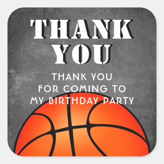 バスケットボールチョークボード誕生日ありがとう スクエアシール (正面)