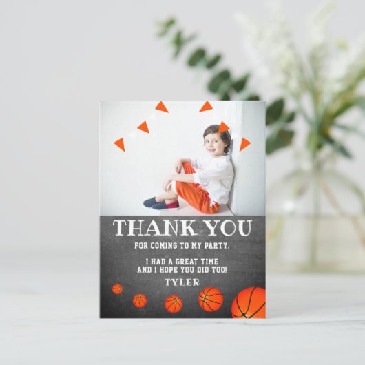 バスケットボールチョークボード誕生日写真サンキューポス ポストカード (スタンド正面)