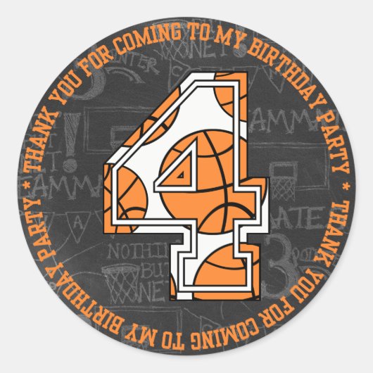 バスケットボールチョークボード4th誕生日ありがとう ラウンドシール (正面)