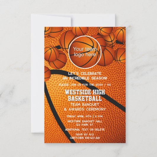 バスケットボールチームのロゴのシーズン表彰式の終了 招待状 (正面)