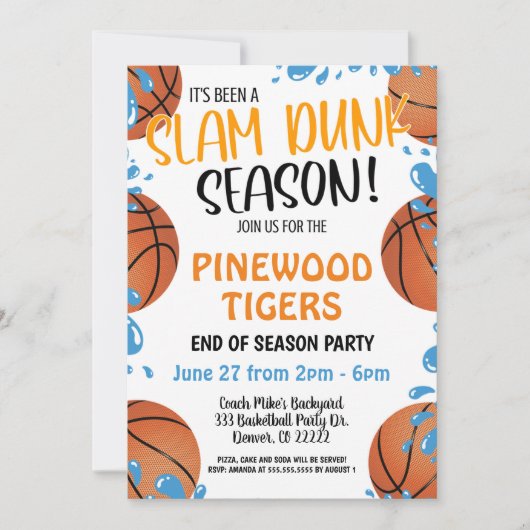 バスケットボールチームエンドオブシーズンパーティの招待状 招待状 (正面)