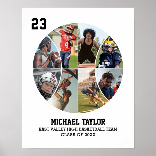 バスケットボールチーム上級卒業写真コラージュ ポスター (正面)