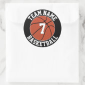 バスケットボールチーム名とプレイヤー番号のカスタム ラウンドシール (バッグ)