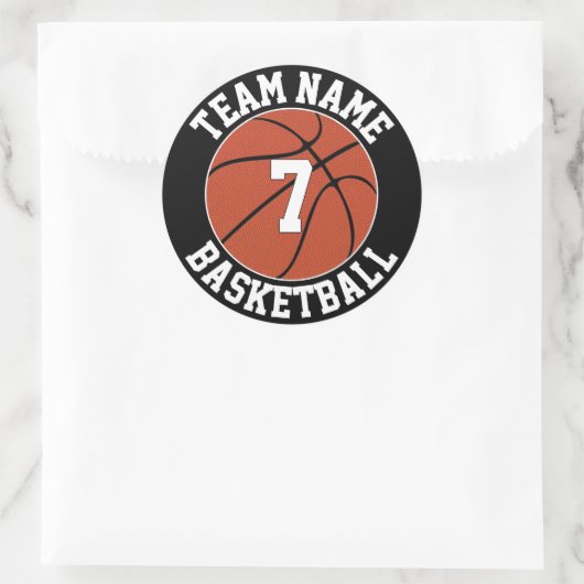 バスケットボールチーム名とプレイヤー番号のカスタム ラウンドシール (バッグ)