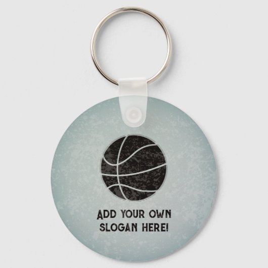 バスケットボールテーマ – スチールルルック、独自の文字両側 キーホルダー (正面)