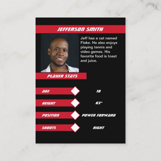 バスケットボールトレーディングカード入り鮮やかな赤黒 コーリングカード (裏面)