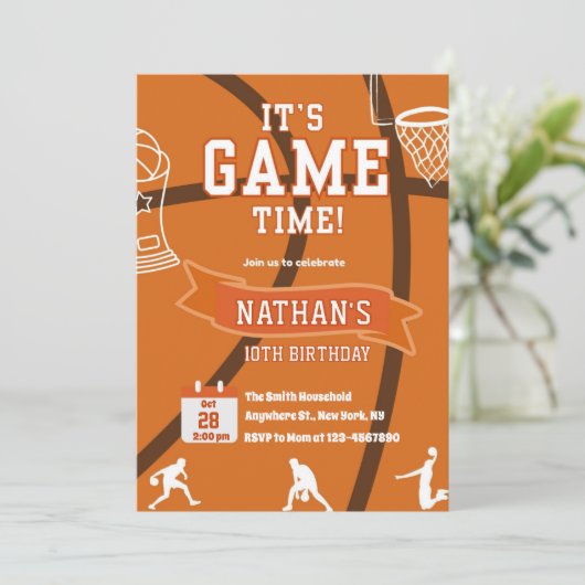 バスケットボールナイエイジ誕生日スポーツ招待状 招待状 (スタンド正面)