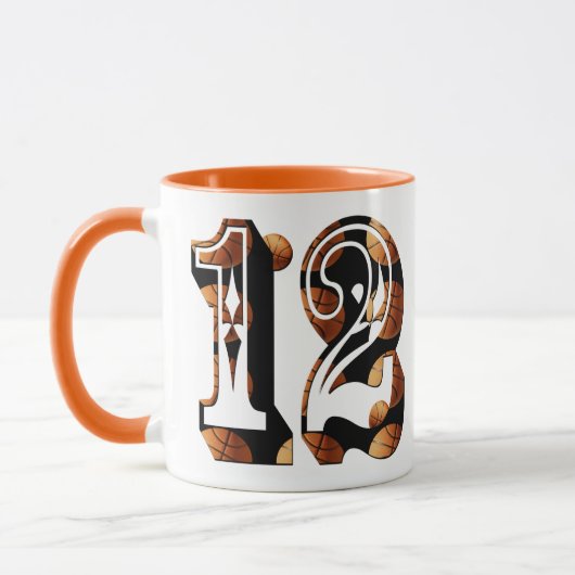 バスケットボールナンバー12写真ロゴ、 マグカップ (左)