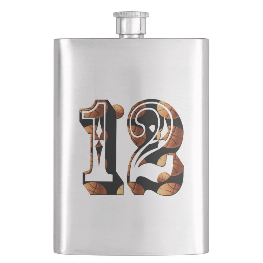 バスケットボールナンバー12番クラシックスキットル フラスク (正面)