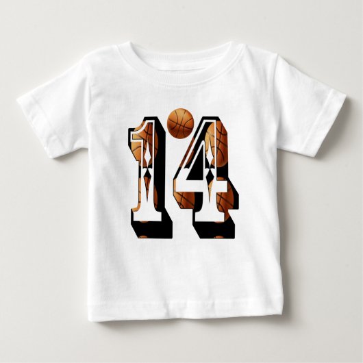 バスケットボールナンバー14写真ロゴ、 ベビーTシャツ (正面)