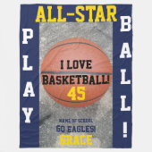 バスケットボールネイビーチームパーソナライズされたフリースブランケット フリースブランケット (正面)