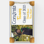 バスケットボールネイビー&金ゴールドワンフォト卒業 横断幕 (縦)