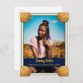 バスケットボールネイビー&金ゴールド卒業 案内ポストカード (正面/裏面)