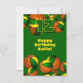 バスケットボールハッピーバースデーグリーン金ゴールドチームカラー カード (正面)