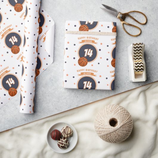 バスケットボールハッピーバースデースポーツ ラッピングペーパー (クラフト)