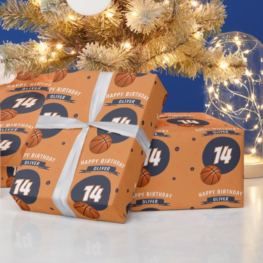 バスケットボールハッピーバースデースポーツ ラッピングペーパー (クリスマス)
