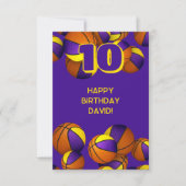 バスケットボールハッピーバースデーパープル金ゴールドチームカラー カード (正面)